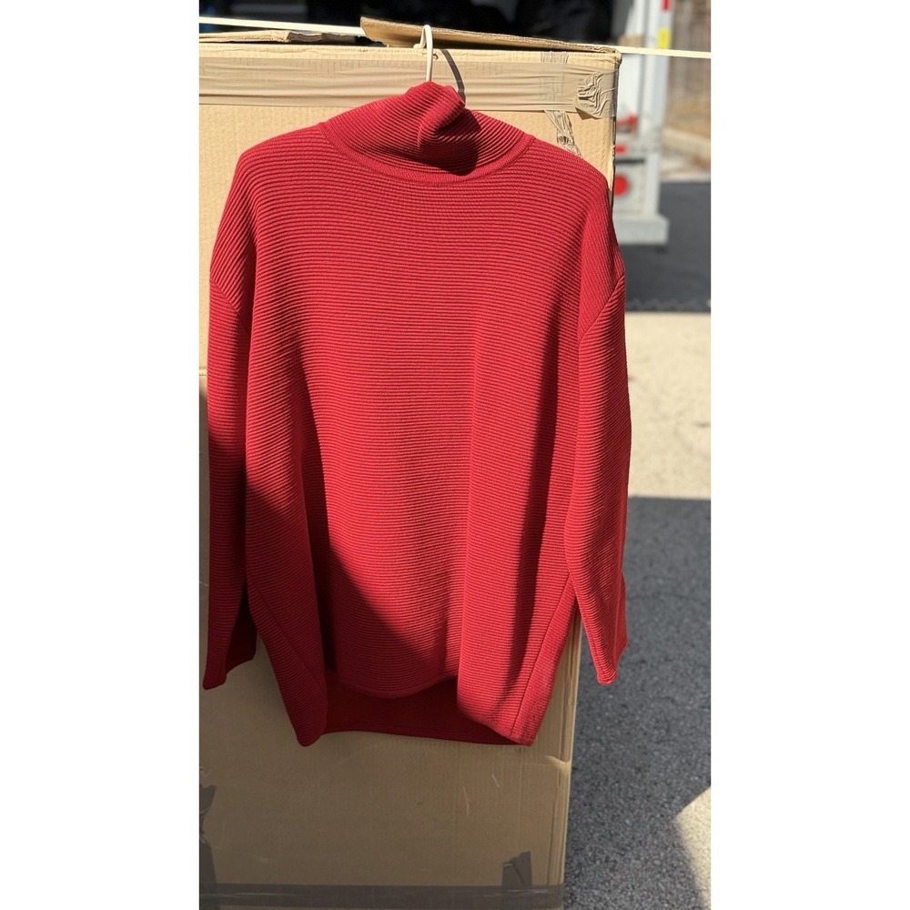 Donna Karan NY Red Turtleneck Sweater Womens Ribbed Bergdorf Goodman